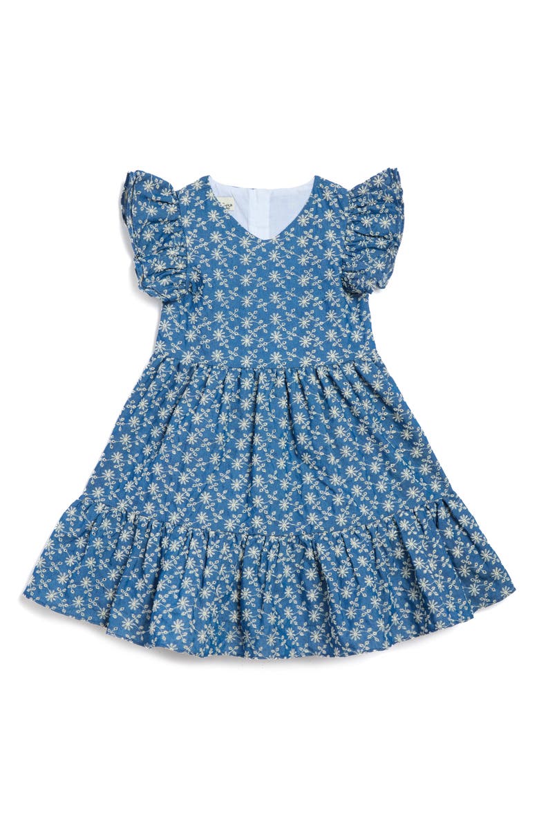 Pippa & Julie Kids' Serena Eyelet Chambray Dress, Main, color, Blue