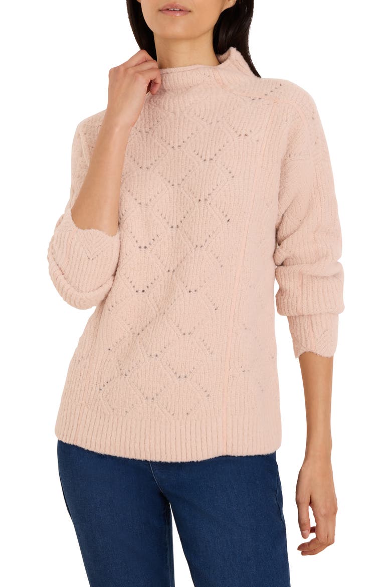 Pointelle Metallic Funnel Neck Sweater, Main, color, BLUSH