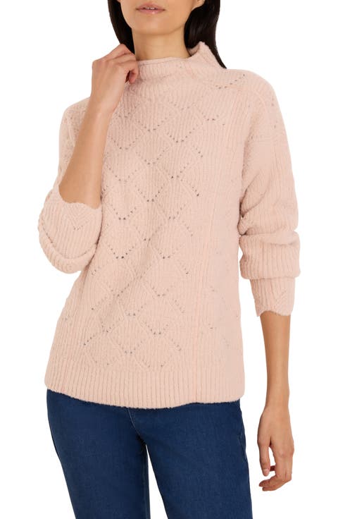 Pointelle Metallic Funnel Neck Sweater