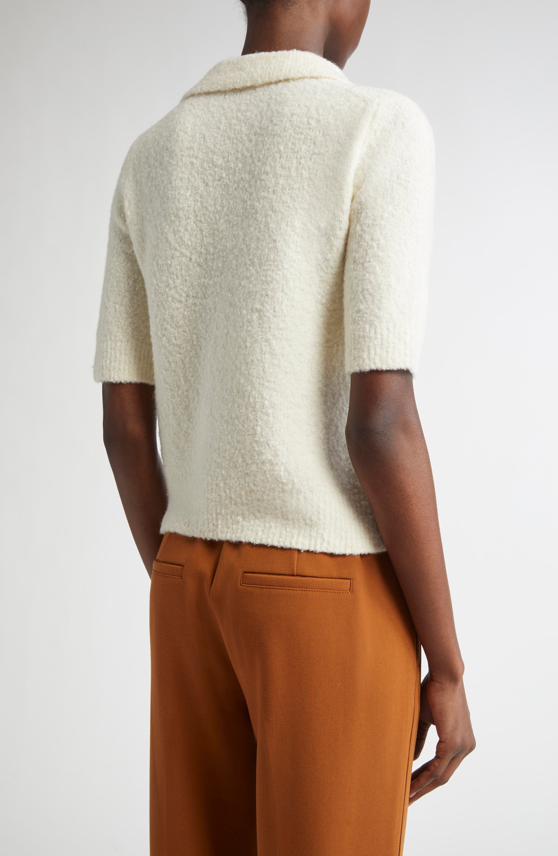 Bouclé Short Sleeve Polo Sweater