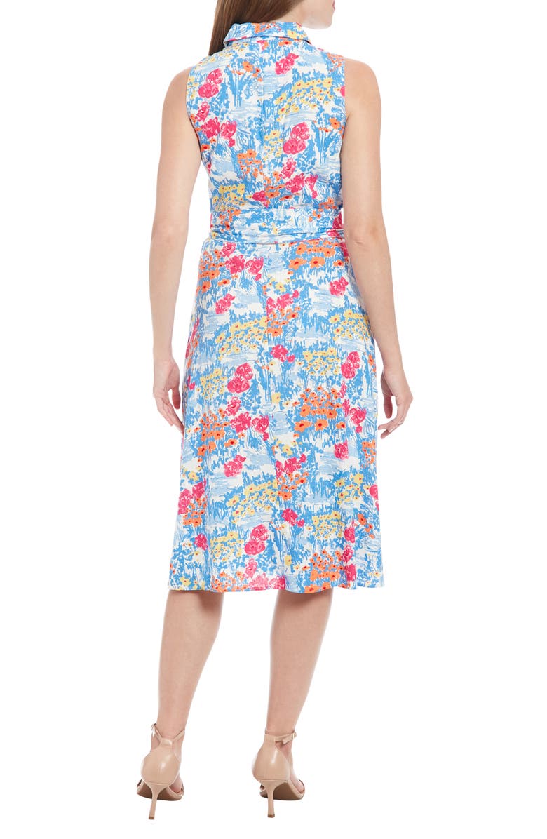London Times Floral Sleeveless Linen Blend Midi Shirtdress, Alternate, color, Cream/ Cornflower Blue