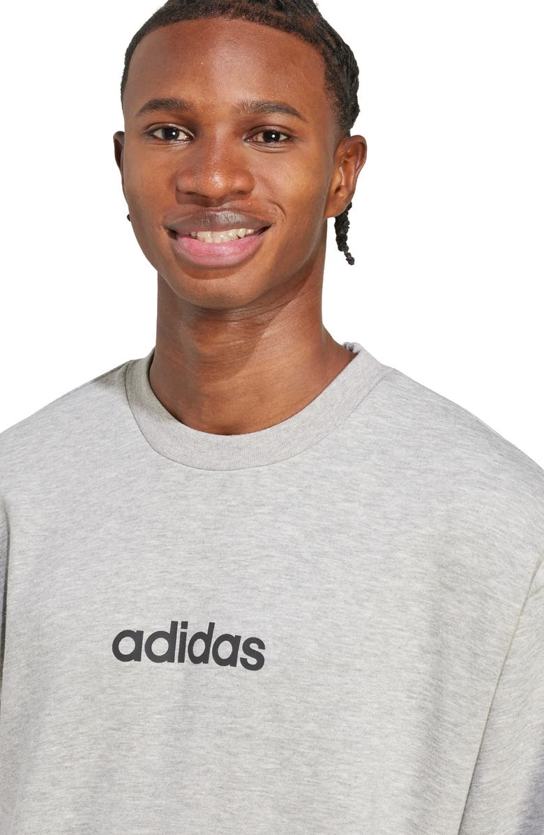 adidas Linear Logo Crewneck Sweatshirt, Alternate, color, Medium Grey Heather/ Black