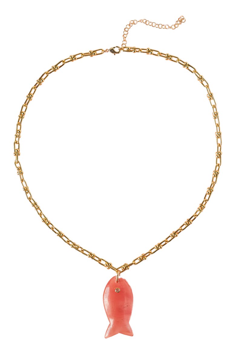 Stone Fish Pendant Necklace, Main, color, GOLD