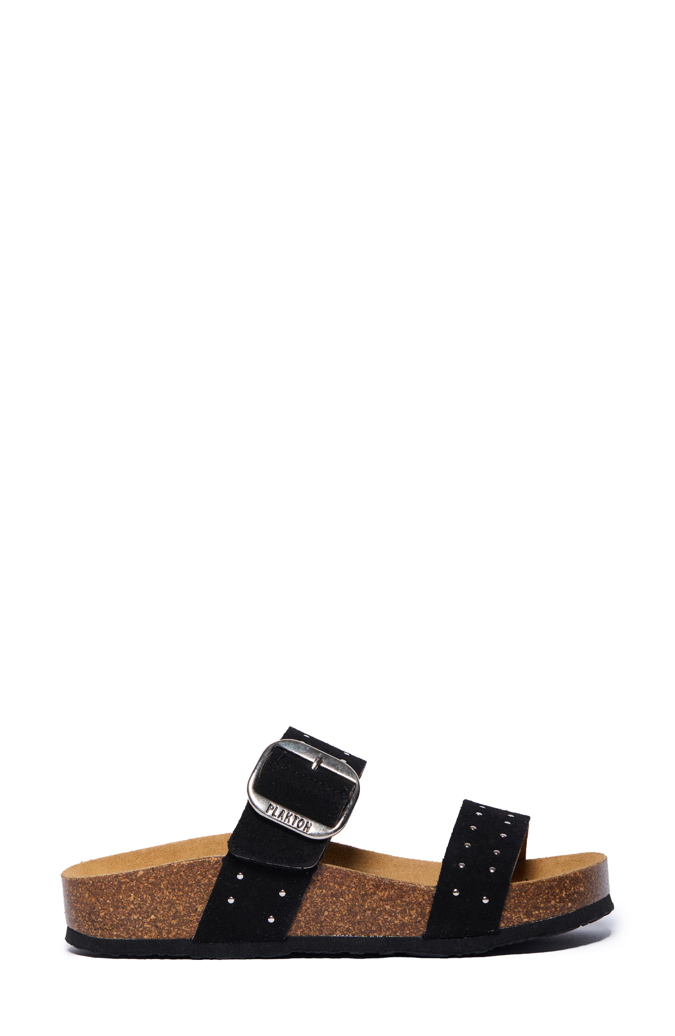 Claire Double Strap Slide Sandal, Alternate, color, BLACK STUDDED SUEDE