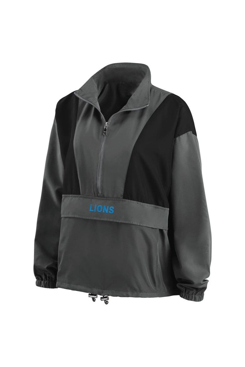 Women's WEAR by Erin Andrews Charcoal Detroit Lions Popover Packable Half-Zip Jacket, Alternate, color, Charcoal