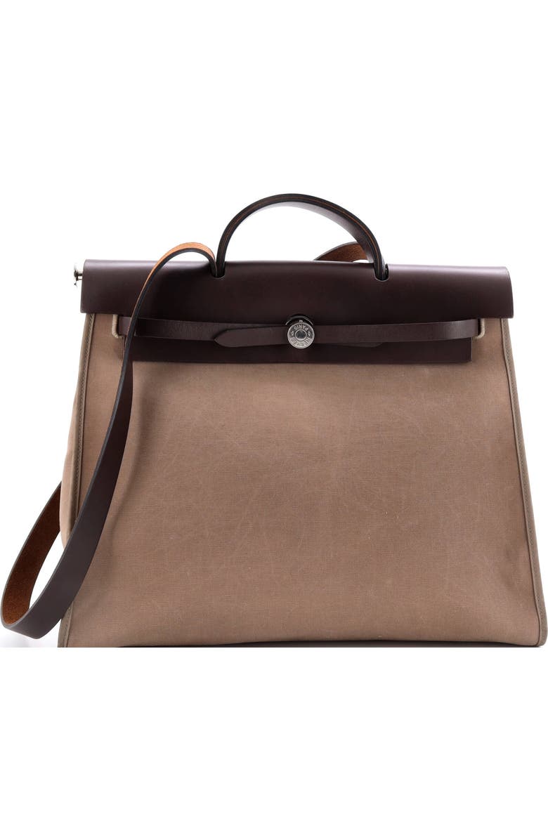 Pre-Owned Hermes Herbag Zip Leather and Toile 39, Main, color, Etoupe