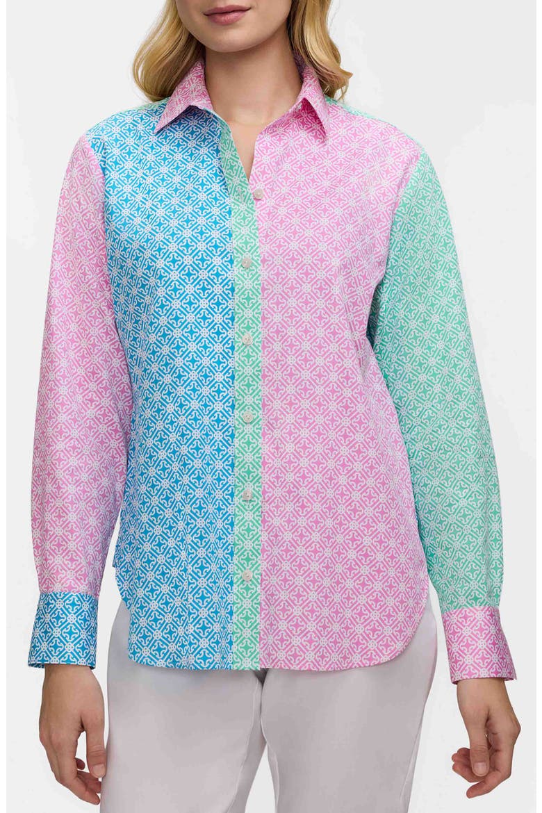 Meghan Geo Lattice Cotton Button-Up Shirt, Main, color, PINK/ MULTI