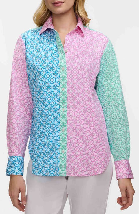 Meghan Geo Lattice Cotton Button-Up Shirt