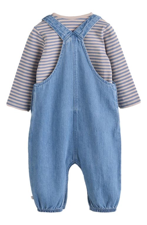 Next Dinosaur Denim Overalls & Stripe Top Set In Blue