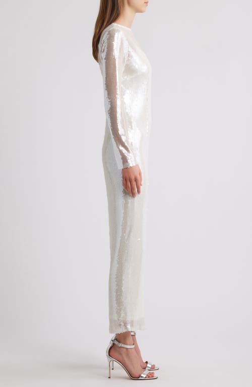 Rare London Sequin Long Sleeve Semisheer Cocktail Maxi Dress In White