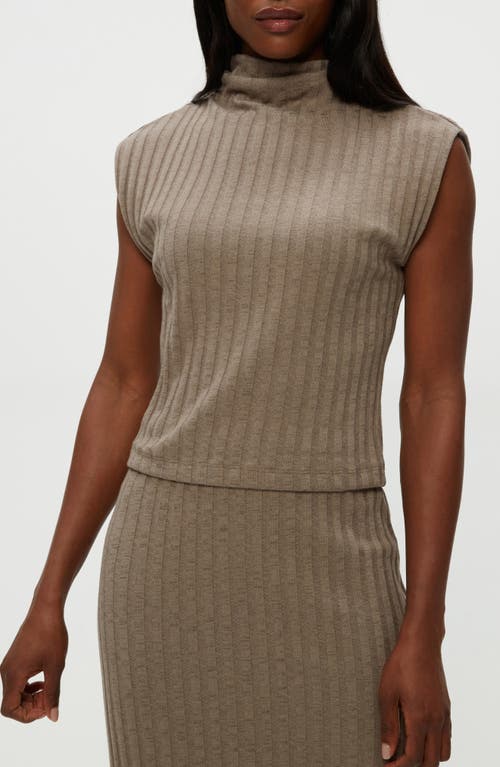 Michael Stars Nara Rib Funnel Neck Cotton Blend Knit Top In Gray