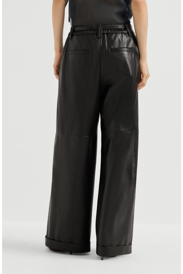 Nappa leather baggy trousers, Alternate, color, Black
