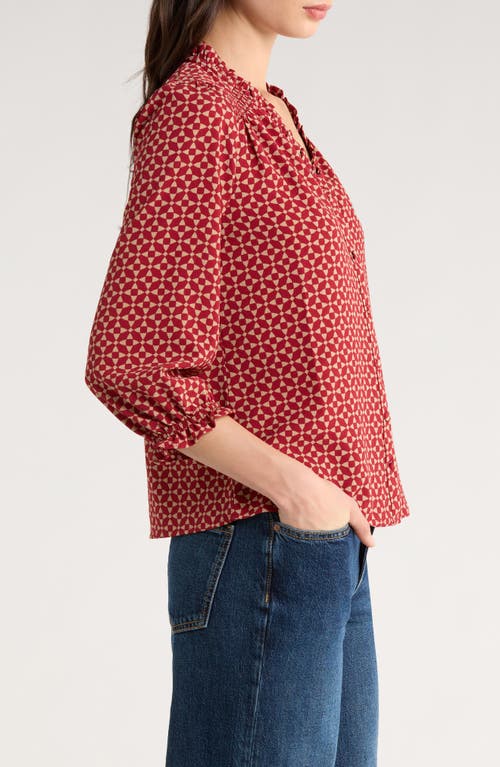 Cece Print Front Button Top In Red