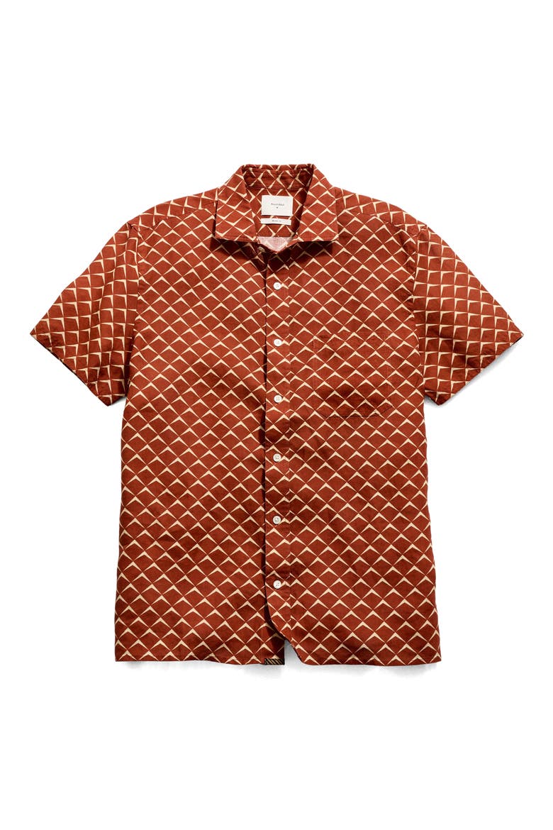Pagoda Short Sleeve Linen Button-Up Shirt, Alternate, color, UMBER