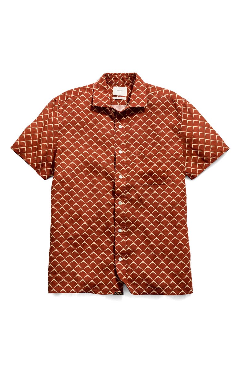 Billy Reid Pagoda Short Sleeve Linen Button-Up Shirt, Alternate, color, Umber
