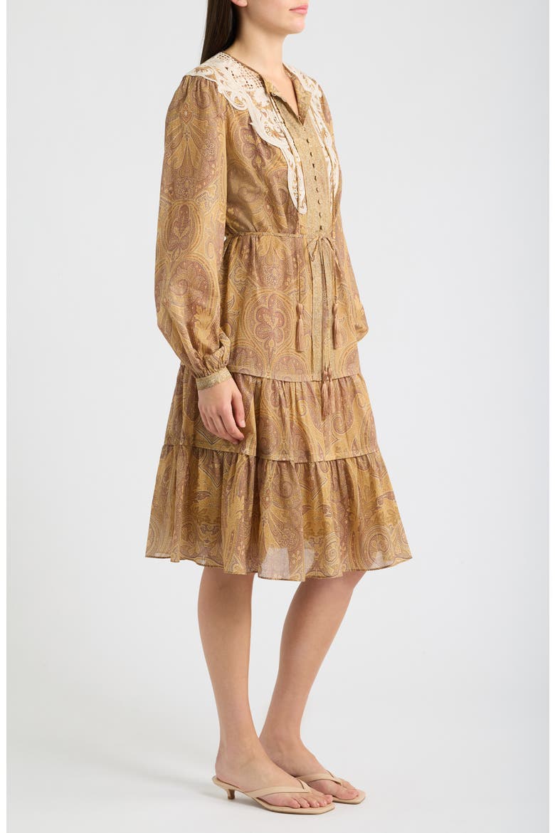 Lace Detail Paisley Tiered Cotton Dress, Alternate, color, ECRU MULTI