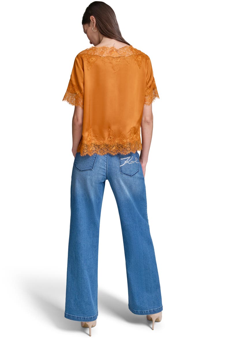Lace Detail Satin Top, Alternate, color, SIENNA