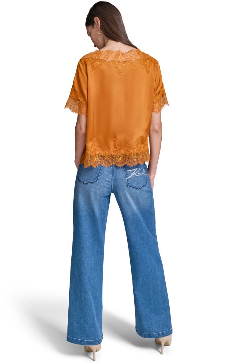 KARL LAGERFELD PARIS Lace Detail Satin Top, Alternate, color,