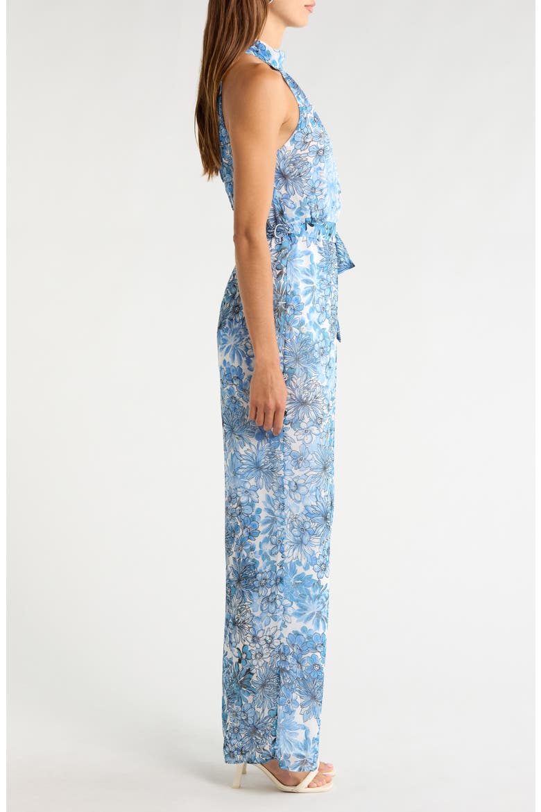 Tierra Floral Print Halter Jumpsuit, Alternate, color, BLUES