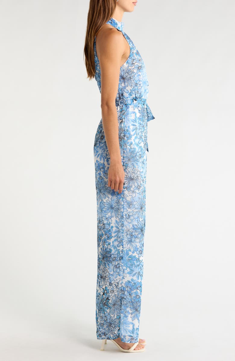 SUGARLIPS Tierra Floral Print Halter Jumpsuit, Alternate, color, Blues