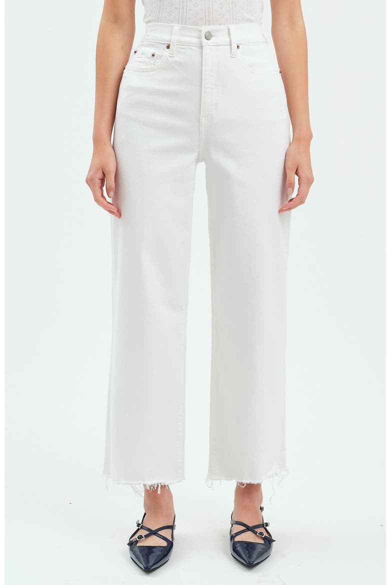 Sundaze Raw Hem Crop Straight Leg Jeans, Main, color, SWAN