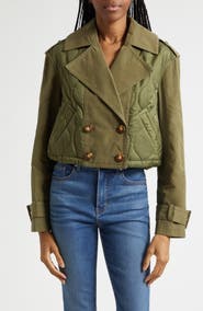 Veronica Beard Harris Crop Mixed Media Double Breasted Jacket