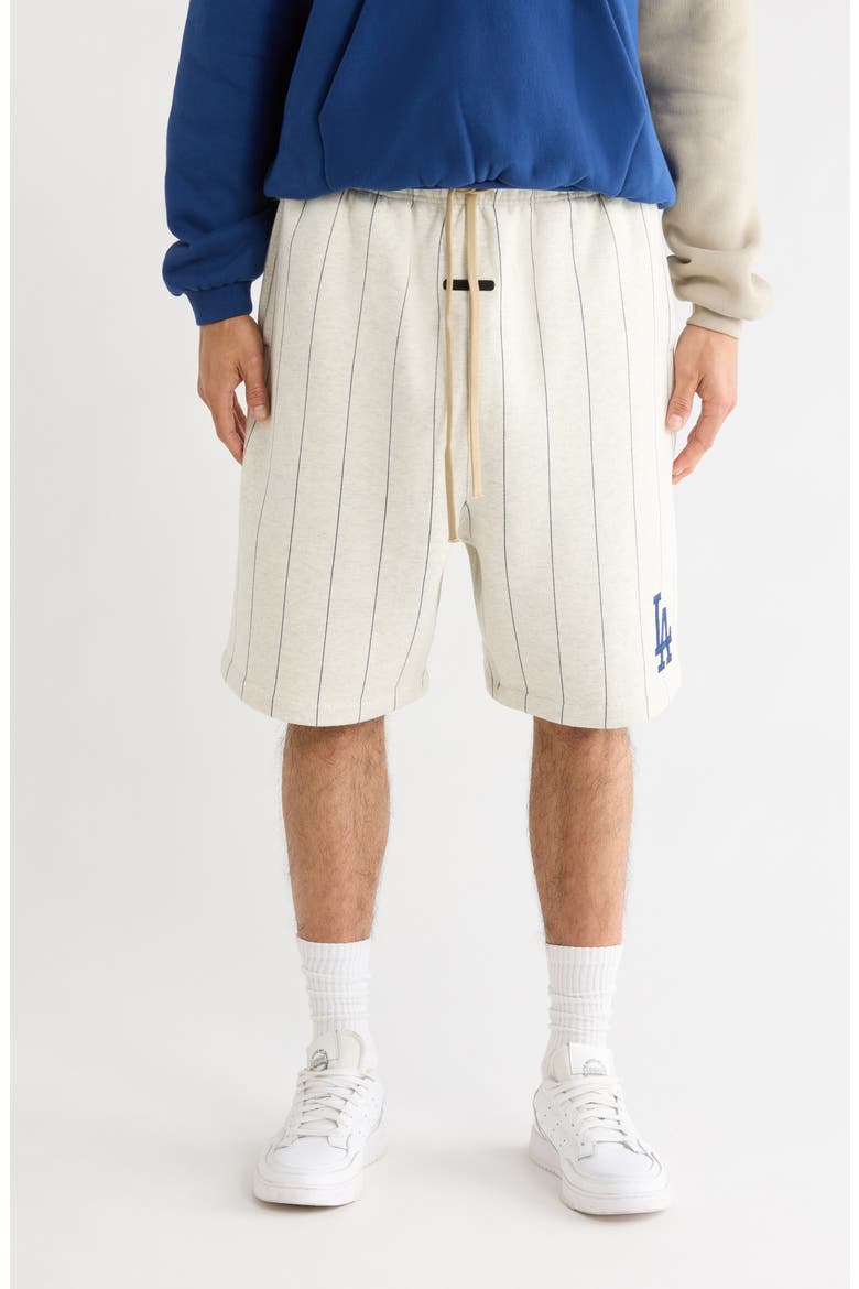 x MLB Dodgers '90s Drawstring Cotton Blend Sweat Shorts, Main, color, OATMEAL HEATHER/ PINSTRIPES