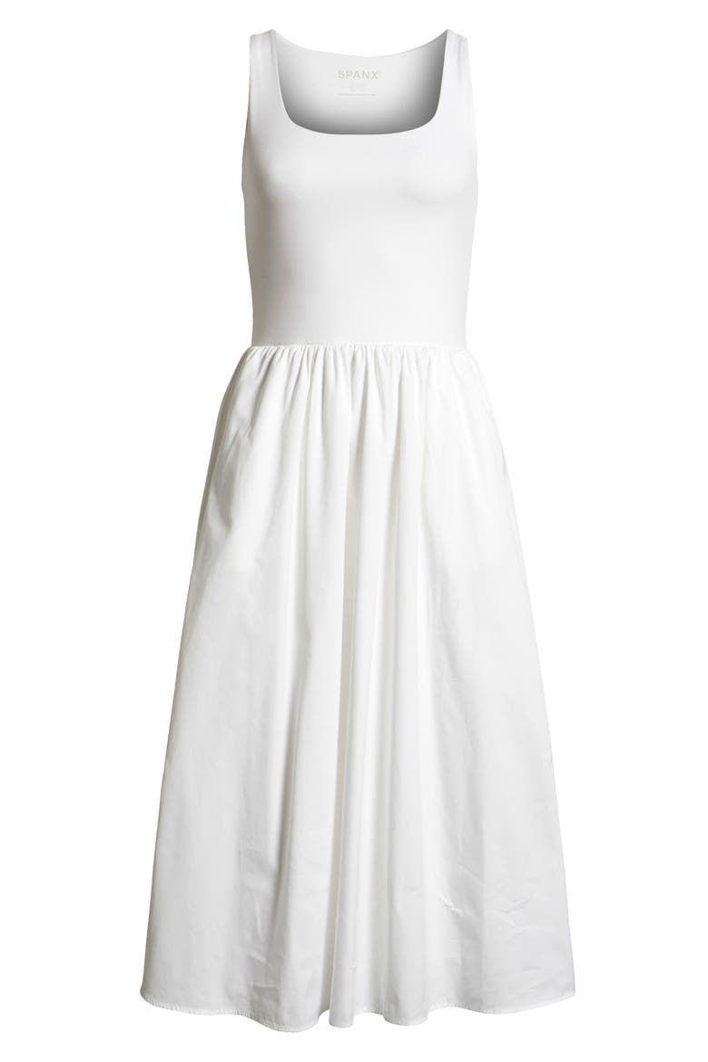 SPANXsmooth™ Jersey Mixed Media Midi Dress, Alternate, color, CLASSIC WHITE