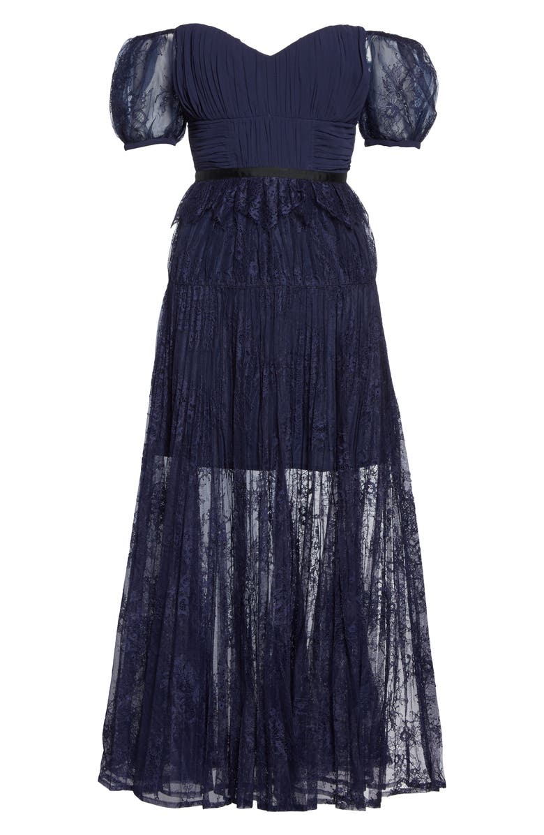 Self-Portrait Off the Shoulder Floral Lace Midi Dress, Alternate, color,