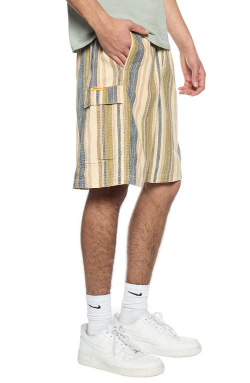 Round Two Ez Stripe Cotton Corduroy Shorts In Khaki Blue Stripe