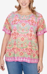 RUBY RD Sublimation Floral Short Sleeve Jersey Top