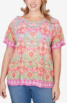RUBY RD Sublimation Floral Short Sleeve Jersey Top