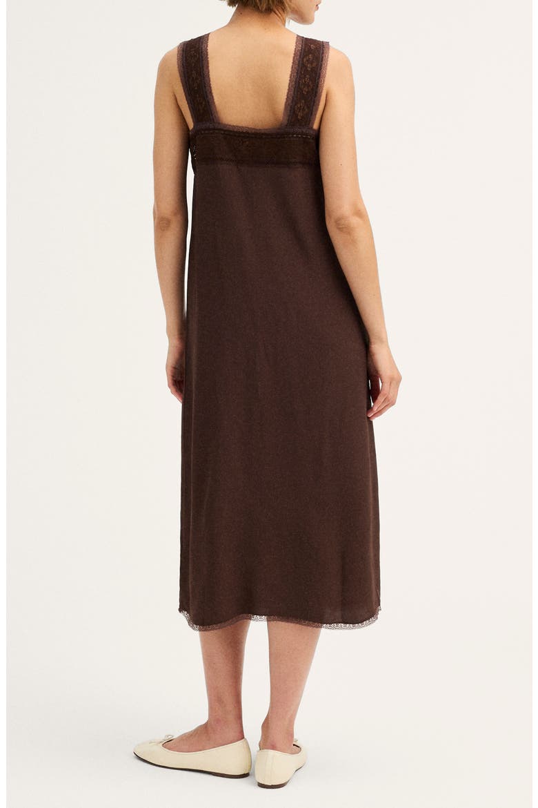 Lace-Insert Tie-Front Sleeveless Midi Dress, Alternate, color, DARK CHICORY