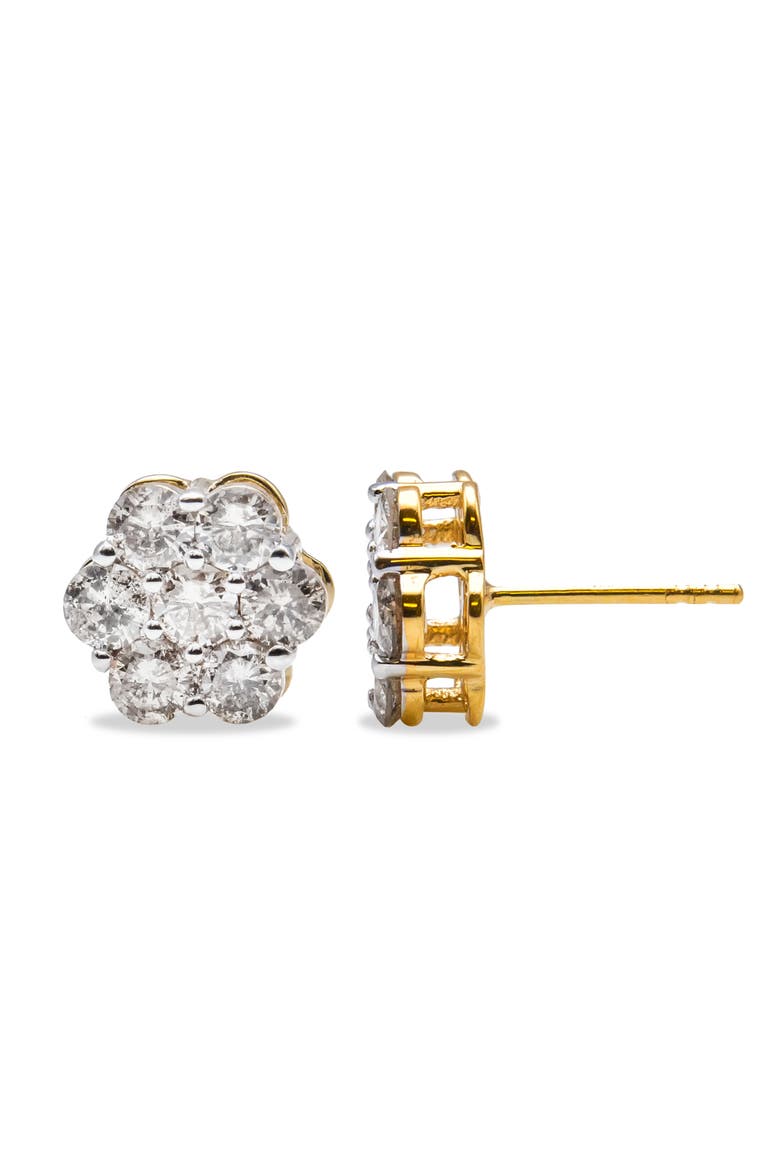 14K Yellow Gold 2.0 Cttw Diamond Floral Cluster Stud Earring, Alternate, color, Yellow