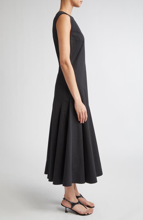 Fforme Colette Godet Flared Cotton Poplin Midi Dress In Black