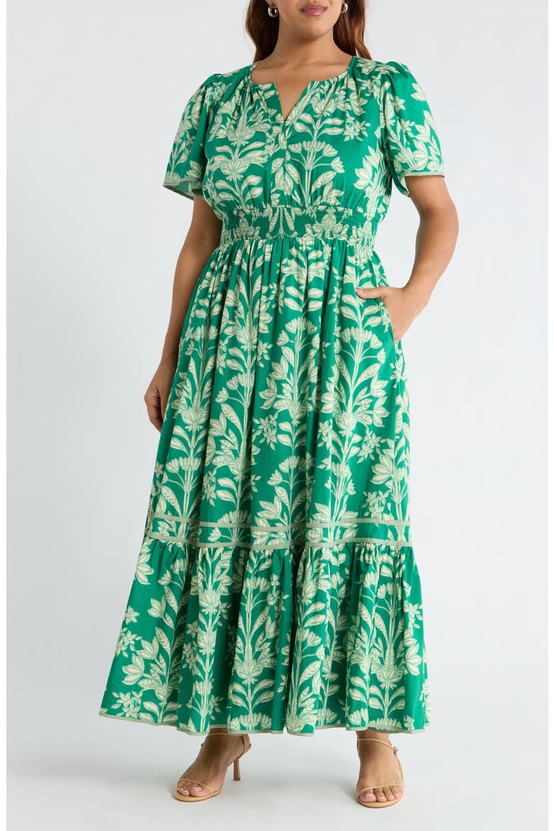 Floral Print Smocked Waist Maxi Dress, Main, color, KELLY-CREAM