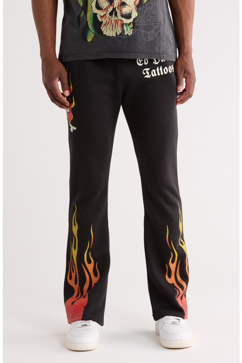 Skull Flames Bootcut Sweatpants, Main, color, BLACK