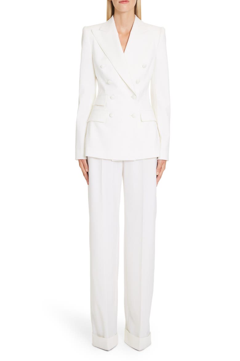 Double Breasted Stretch Wool Blend Jacket, Main, color, WHITE