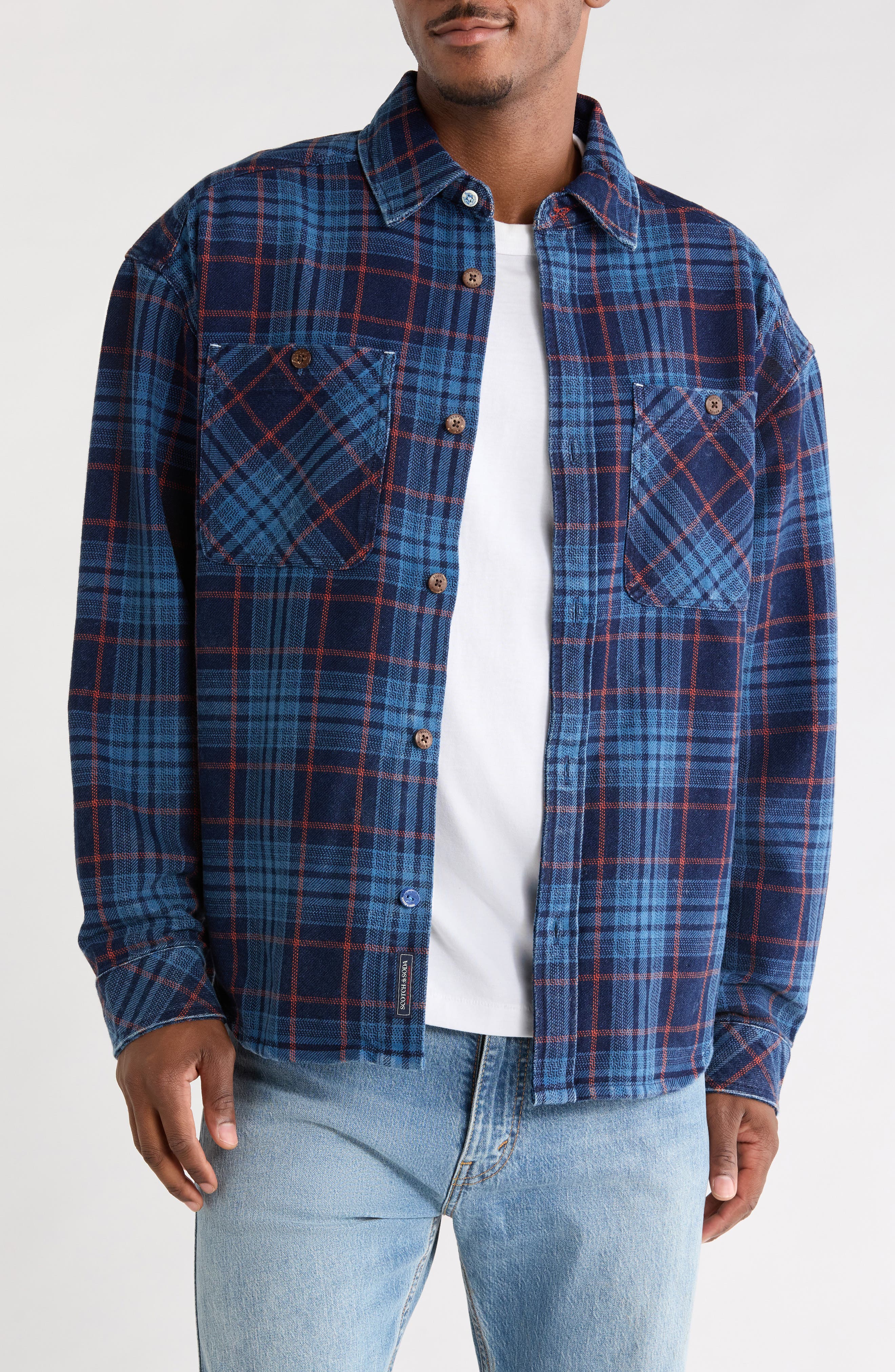 Loose Fit Check Washed Denim Shirt Jacket