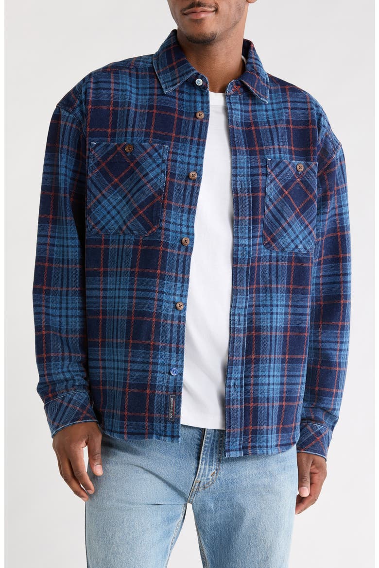Loose Fit Check Washed Denim Shirt Jacket, Main, color, NAVY