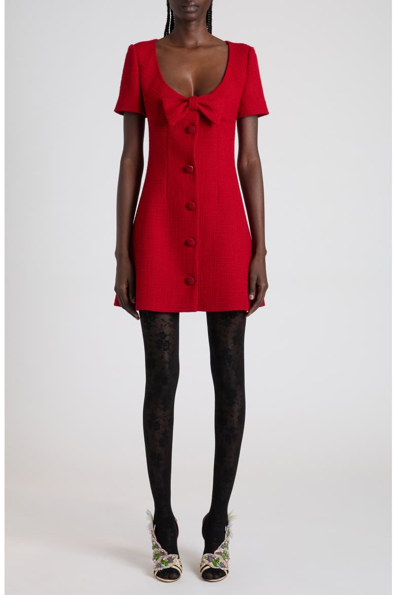Bow Detail Tweed Minidress, Main, color, PARIS