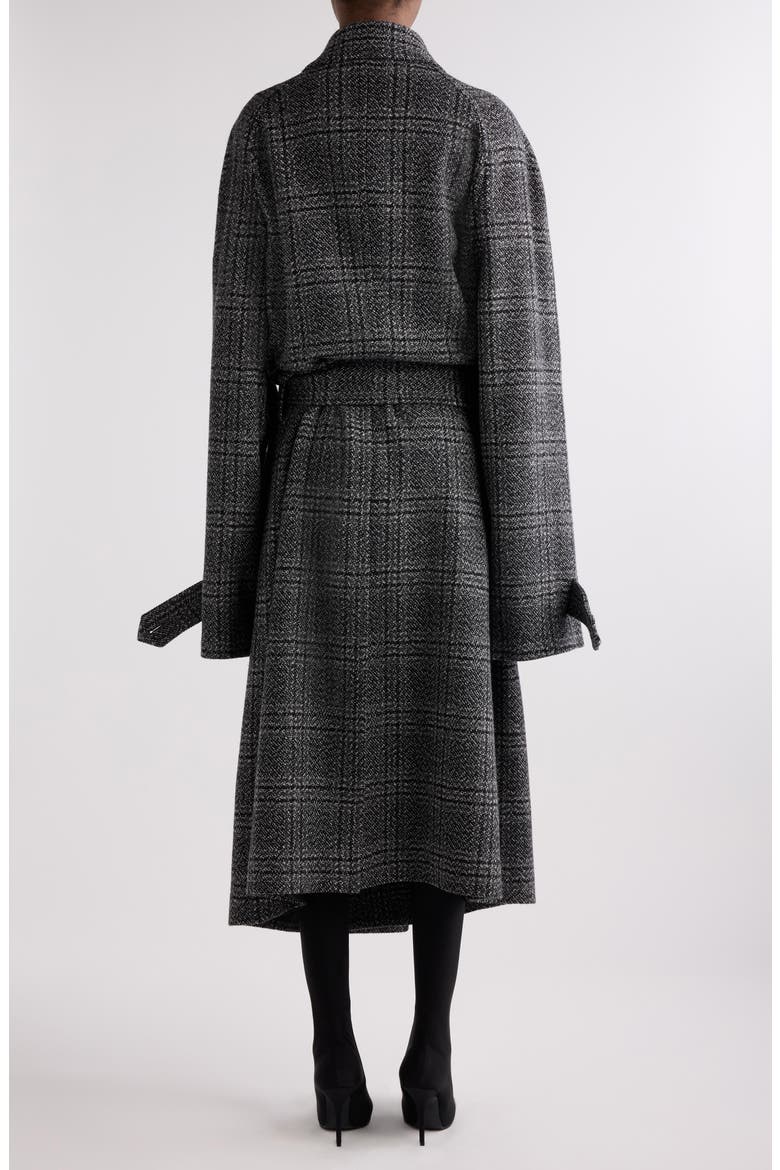 Check Oversize Wool Belted Coat, Alternate, color, BLACK/ GREY