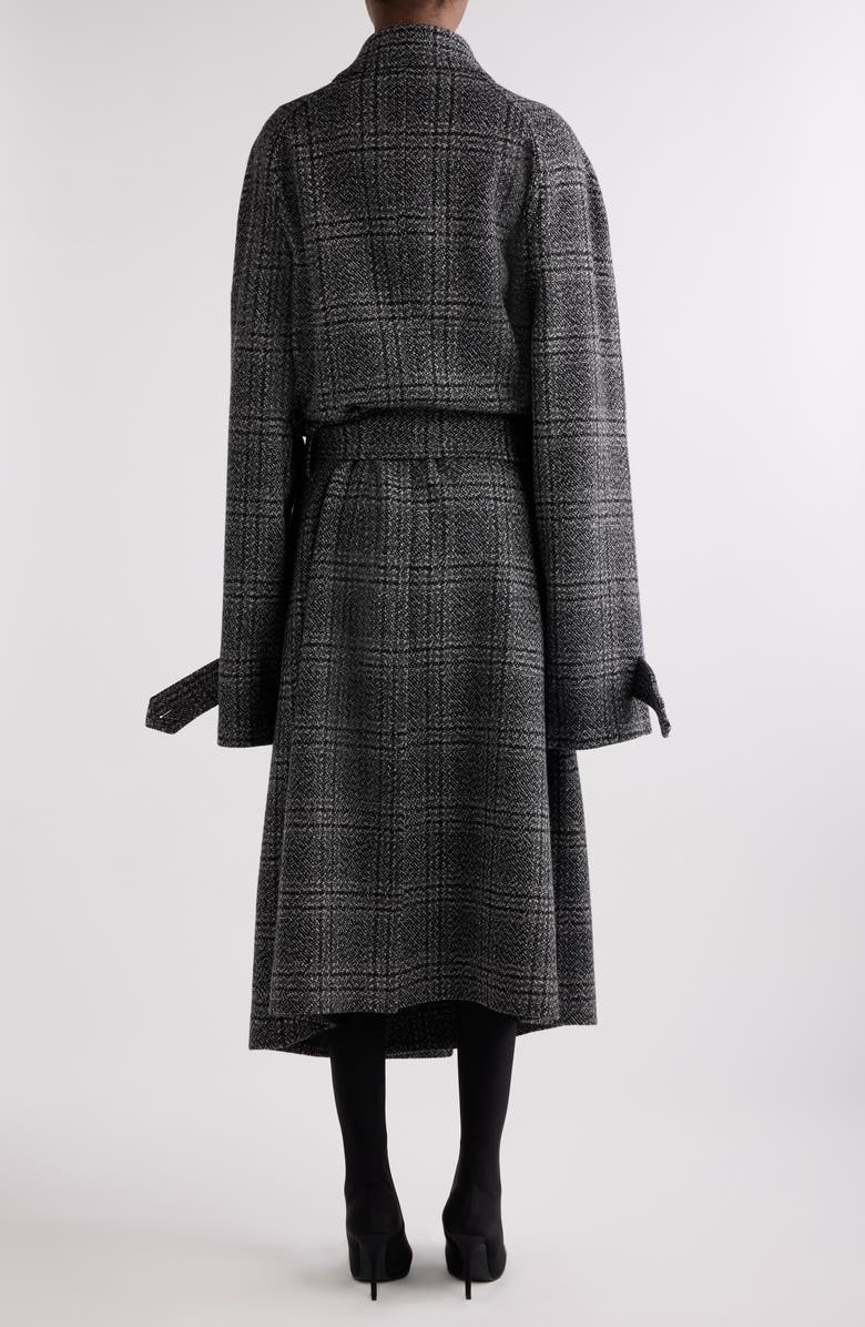 Balenciaga Check Oversize Wool Belted Coat, Alternate, color, Black/ Grey