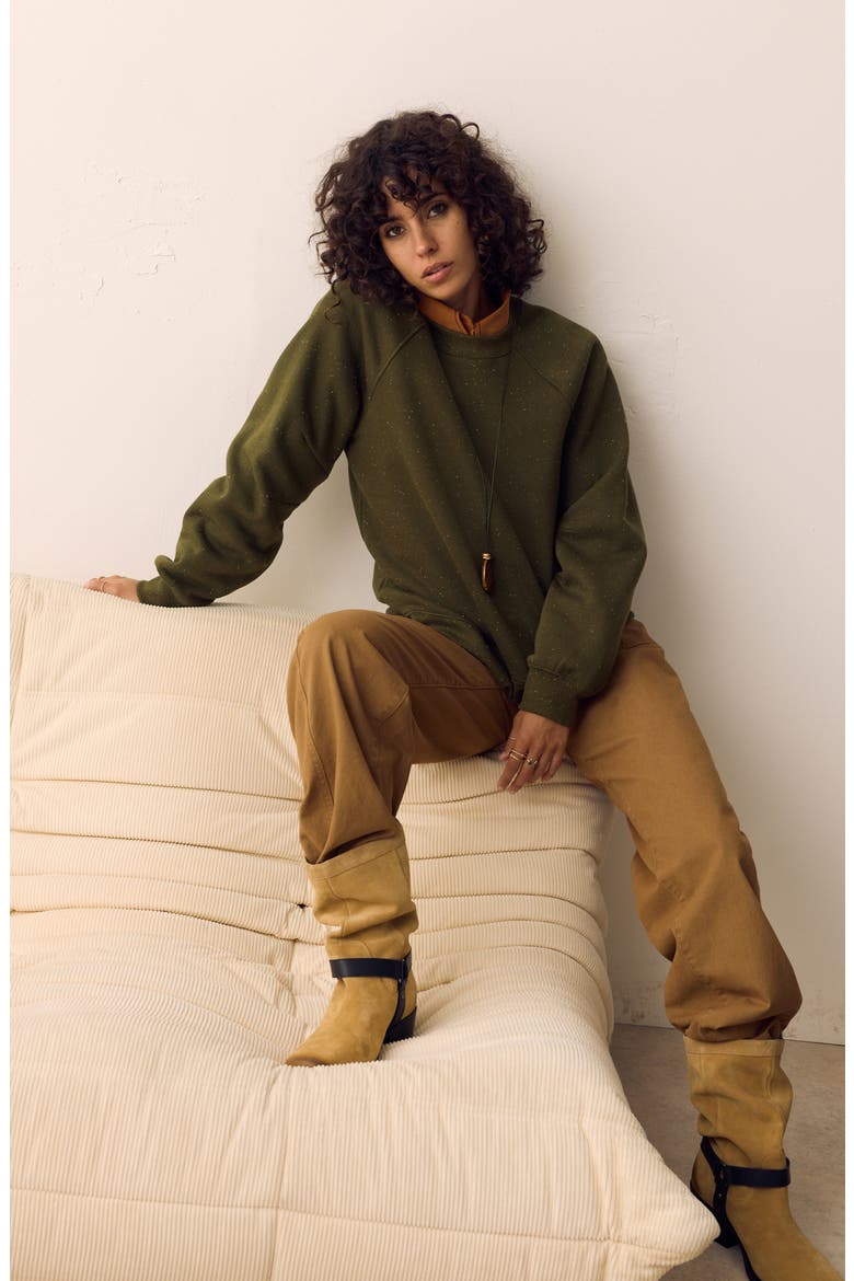 Flecked Sweatshirt, Alternate, color, DARK KHAKI