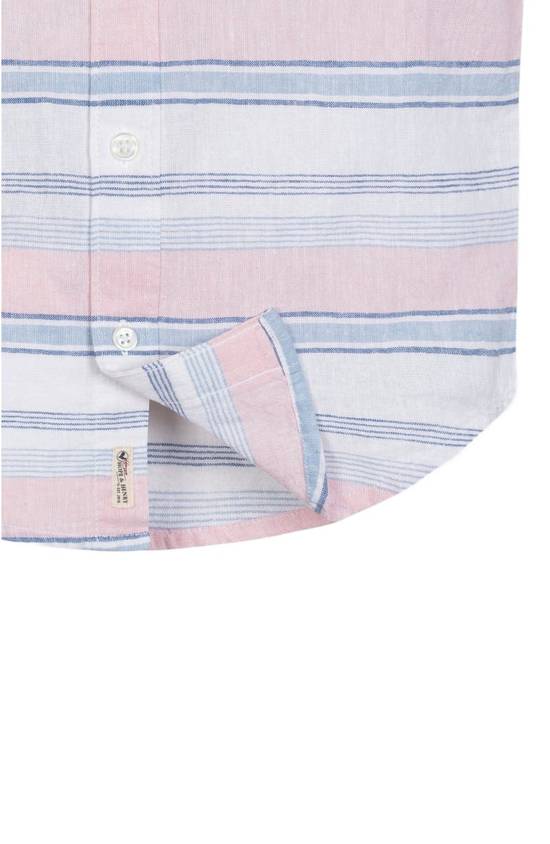 Hope & Henry Baby Boys' Linen Short Sleeve Button Down Shirt, Infant, Alternate, color, English Variegated Stripe