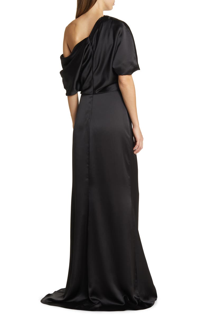 Amsale Gathered One-Shoulder Satin Gown, Alternate, color,