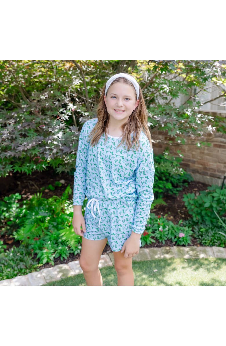 Lila and Hayes Anna Women's Pajama Longsleeve Top Short Set, Alternate, color, Wild West Blue