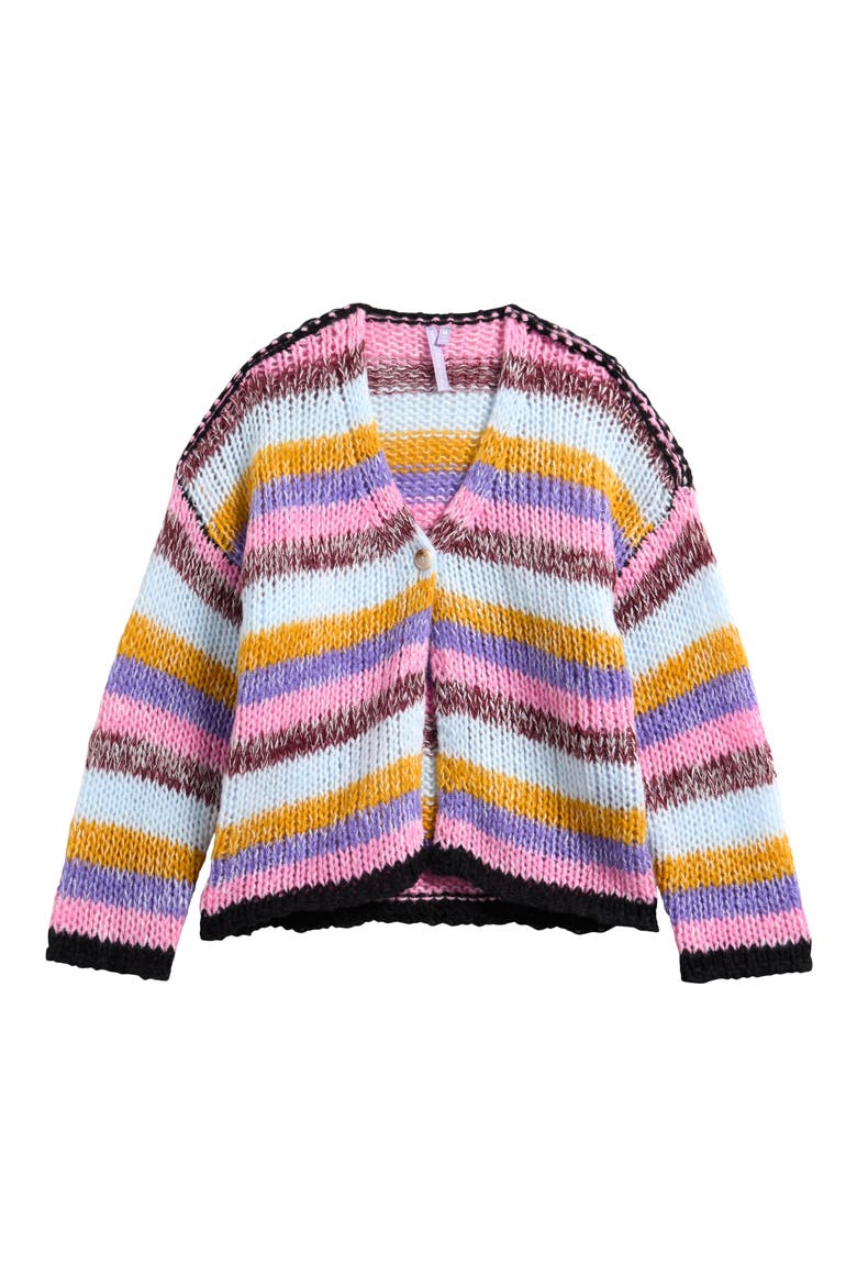 Kids' Stripe Open Stitch Cardigan, Main, color, PURPLE MULTI STRIPE