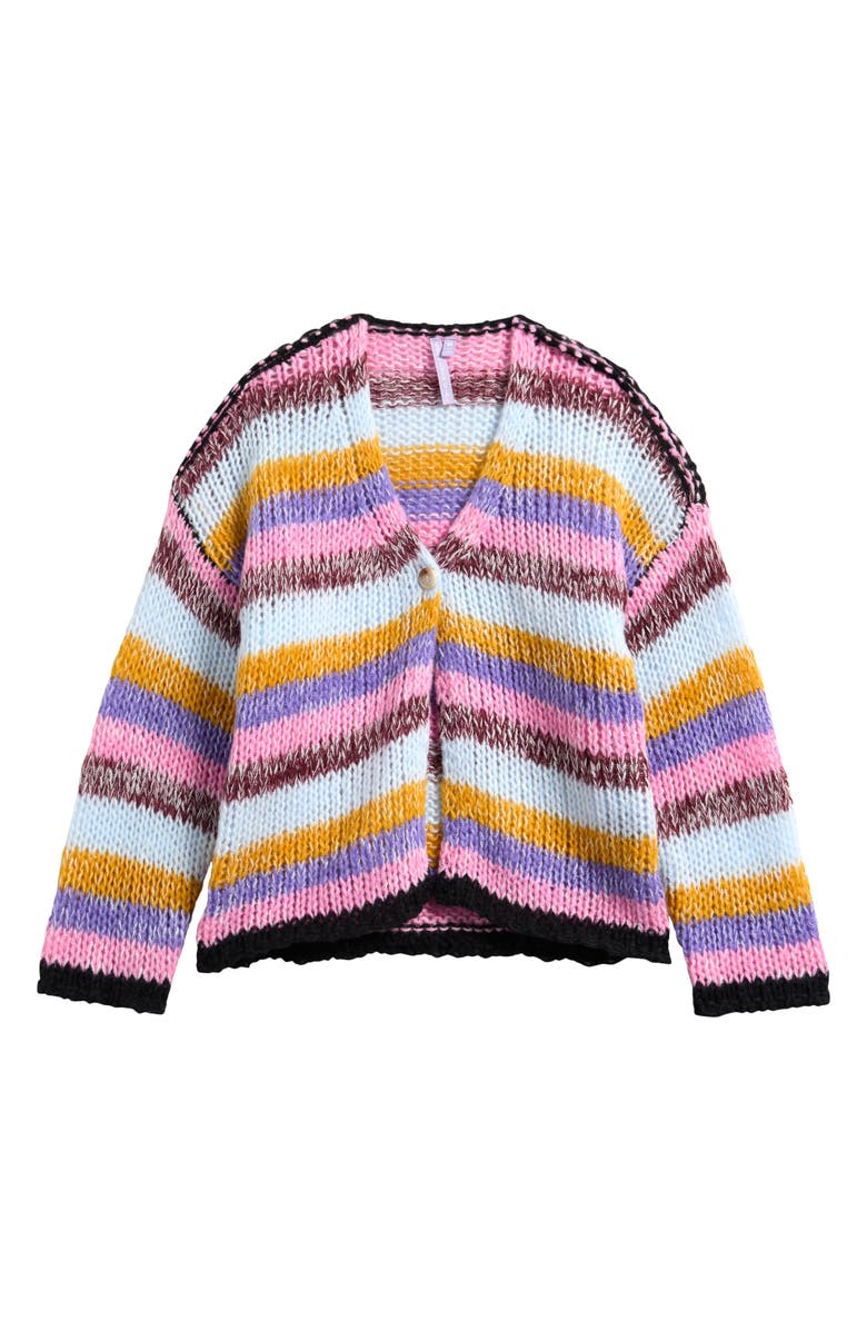 Good Luck Girl Kids' Stripe Open Stitch Cardigan, Main, color, Purple Multi Stripe