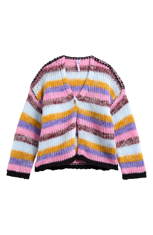 Good Luck Girl Kids' Stripe Open Stitch Cardigan in Purple Multi Stripe  product